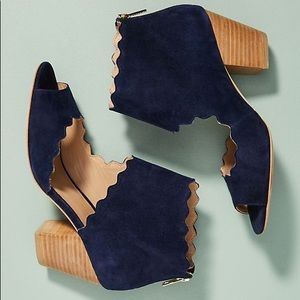 Anthropologie Blue Scalloped Sandal Booties